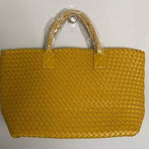 Chartreuse Vegan Leather Handwoven Tote